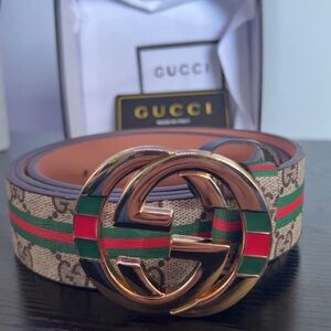 Gucci Men's Beige and Red Stripe Belt